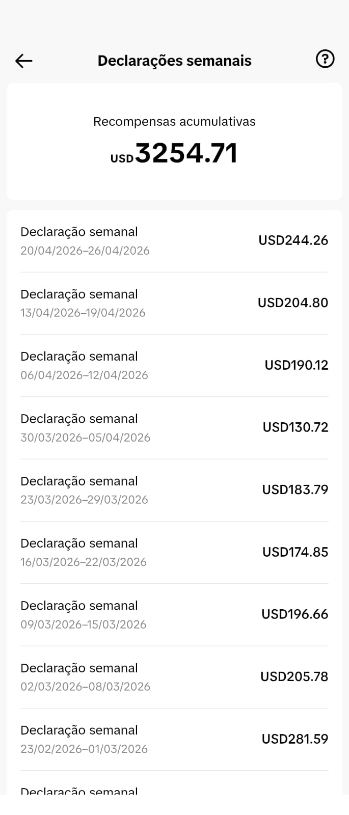 Declarações semanais de recompensas