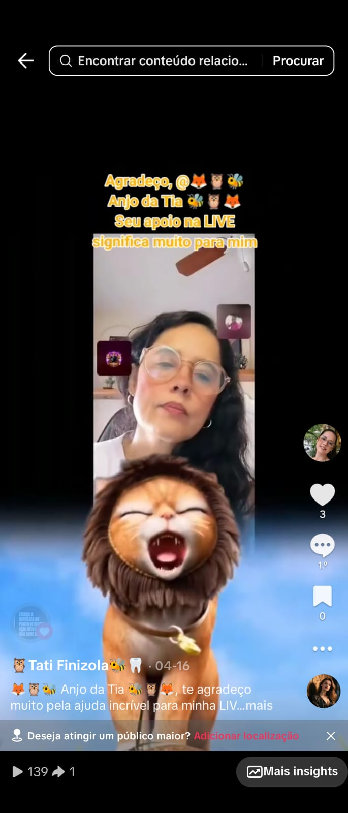 Prova social live com presente de leão